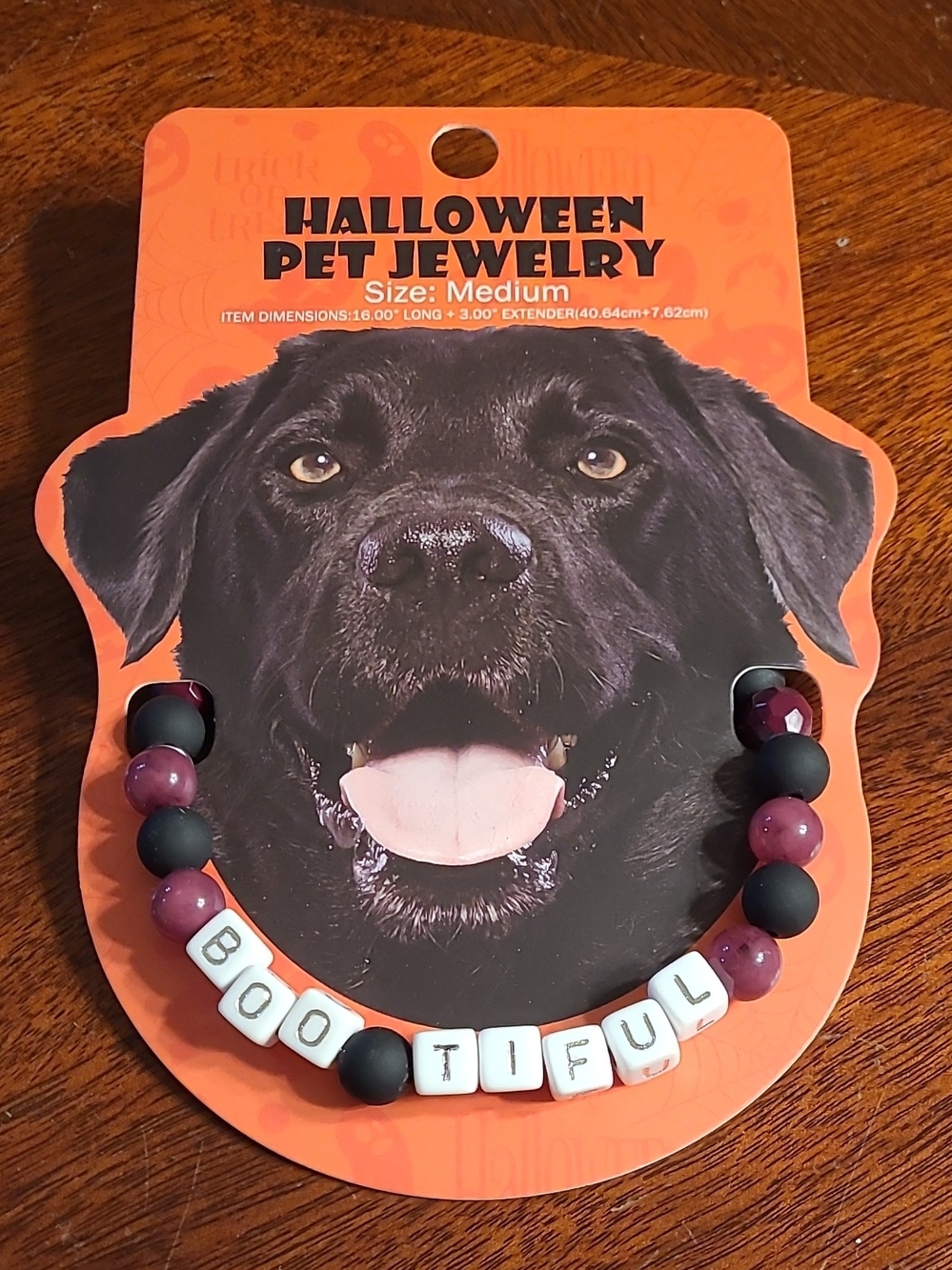 Halloween Pet Jewelry Collar Charm - Boo-tiful - Medium - Black and Purple